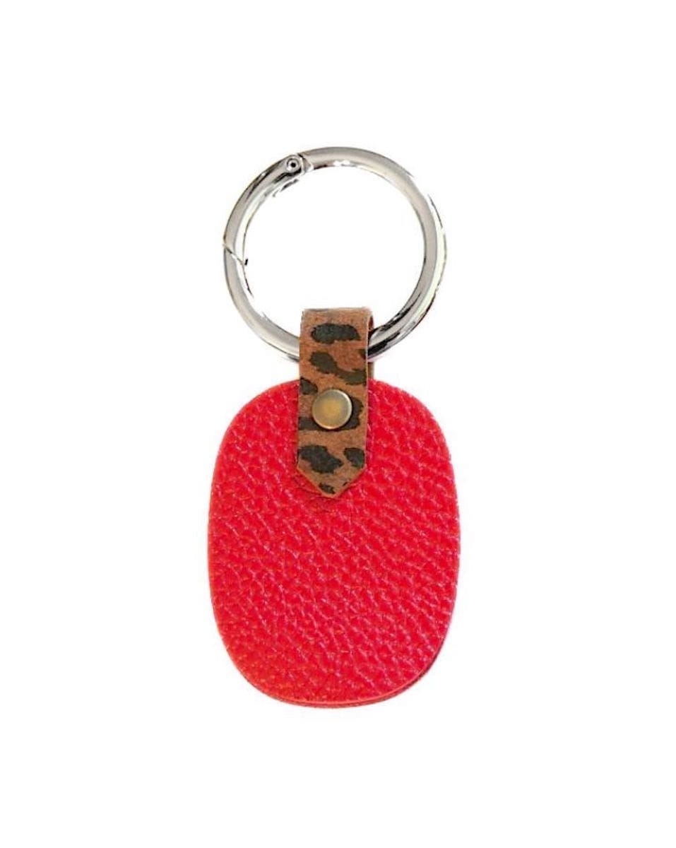 étiquette bagage en cuir rouge et léopard