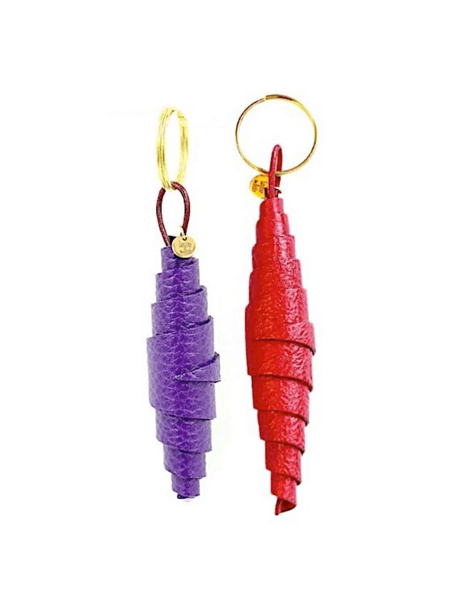 porte-clés Cocon en cuir violet et rouge
