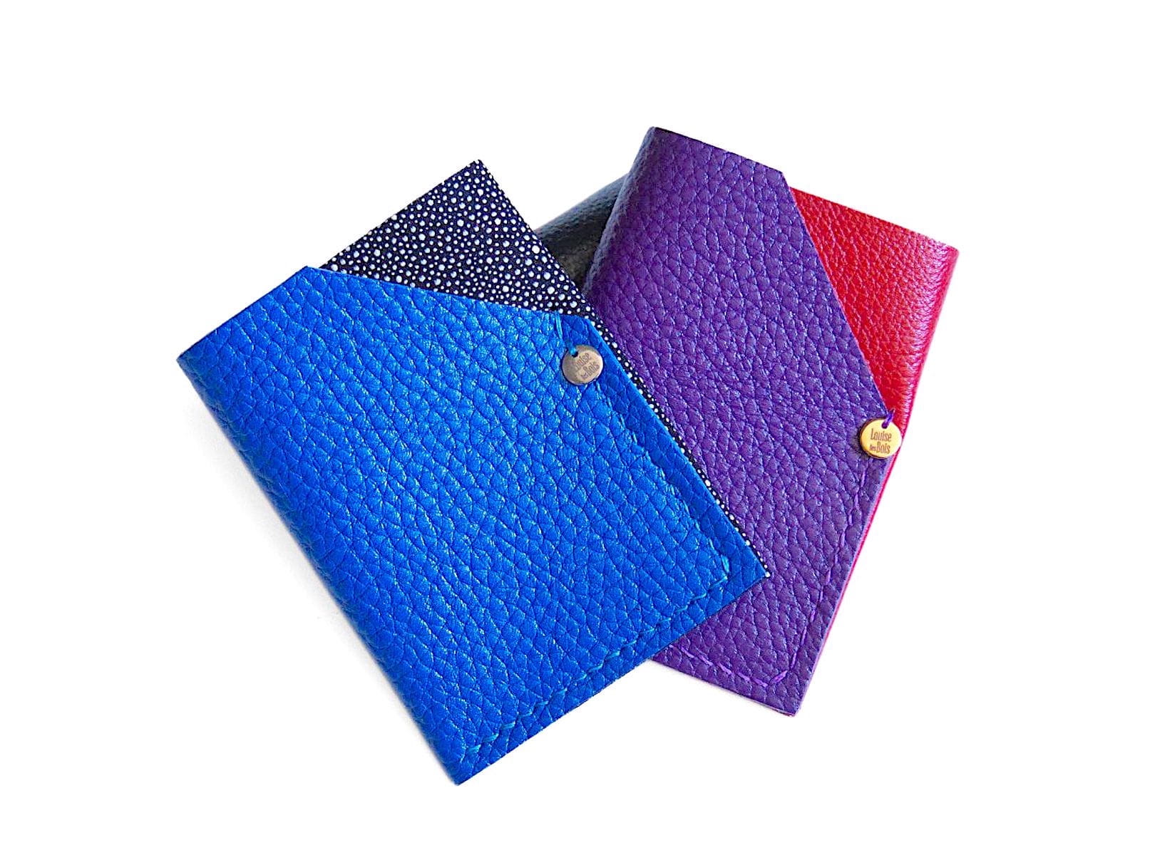 porte-cartes Wrap en cuir violet et bleu
